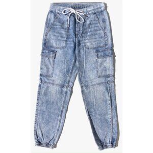 American Eagle Jeans Women 4 Blue Cargo Mid Rise Jogger Utility Drawstring Denim